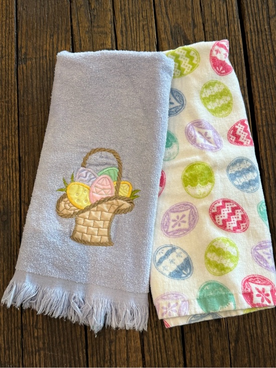 Other - Easter Basket Embroidered Hand Towel Set - Pastel Multi